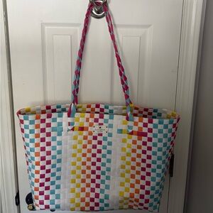 Kate Spade Multicolor Basket Weave Woven Rainbow Beach Tote